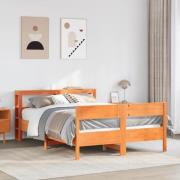vidaXL Sängram utan madrass vaxbrun 135x190 cm massiv furu