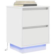 vidaXL Sängbord med LED-lampor vit 38x34x50 cm