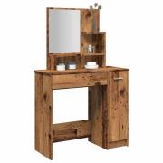vidaXL Sminkbord med spegel gammalt trä 86,5x35x136 cm