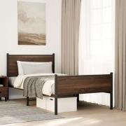 vidaXL Sängram utan madrass metall brun ek 107x203 cm