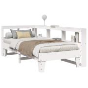 vidaXL Säng med bokhylla utan madrass vit 90x200cm massiv furu