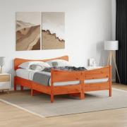 vidaXL Sängram utan madrass vaxbrun 135x190 cm massiv furu
