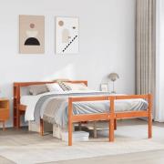 vidaXL Sängram med huvudgavel vaxbrun 150x200 cm massiv furu