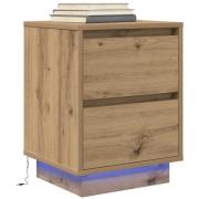 vidaXL Sängbord med LED-belysning artisan ek 38x34x50 cm