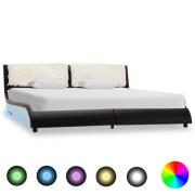vidaXL Sängram med LEDs utan madrass svart och vit 180x200 cm