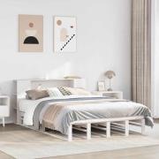 vidaXL Säng med bokhylla utan madrass vit 160x200 cm massiv trä