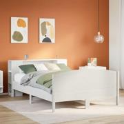 vidaXL Säng med bokhylla utan madrass vit 150x200cm massiv furu