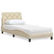vidaXL Bed with Mattress Cream 90x190 cm Fabric
