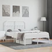 vidaXL Sängram med huvudgavel metall vit 120x190 cm