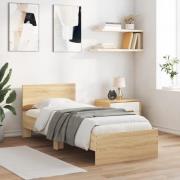vidaXL Sängram utan madrass med huvudgavel sonoma-ek 90x190 cm