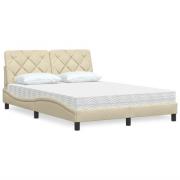 vidaXL Bed with Mattress Cream 140x200 cm Fabric
