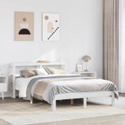 vidaXL Sängram med huvudgavel vit 135x190 cm massiv furu