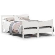 vidaXL Sängram med huvudgavel vit 150x200 cm massiv furu