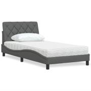 vidaXL Bed with Mattress Dark Grey 100x200 cm Fabric