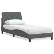 vidaXL Säng med madrass mörkgrå 90x200 cm tyg