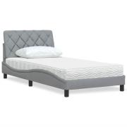 vidaXL Säng med madrass ljusgrå 100x200 cm tyg