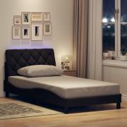 vidaXL Bed Frame with LED without Mattress Dark Brown 100x200 cm Fabri...