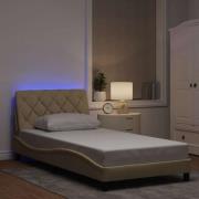 vidaXL Sängram med LED utan madrass gräddvit 100x200 cm tyg