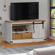 vidaXL TV-bänk HALDEN med skjutdörr vit 110x40x60 cm massivt trä