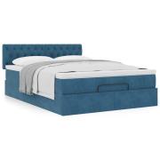 vidaXL Ottoman sängram med madrass mörkblå 140x190 cm sammet