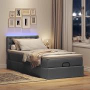 vidaXL Ottomansk säng med madrass och LED-lampor mörkgrå 90x200 cm tyg