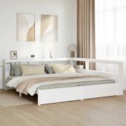vidaXL Säng med bokhylla utan madrass vit 180x200cm massiv furu
