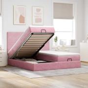 vidaXL Ottoman sängram med madrasser rosa 200x200 cm sammet
