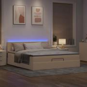 vidaXL Ottoman sängram med madrass gräddvit 160x200 cm tyg
