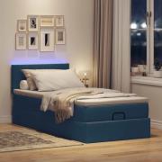 vidaXL Ottoman säng med madrass och LED-lampor blå 100x200 cm tyg