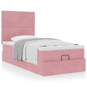 vidaXL Ottoman sängram med madrasser rosa 90x200 cm sammet