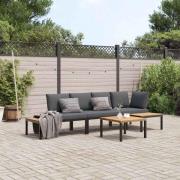 vidaXL Trädgårdssoffa med dynor 4 delar svart aluminium