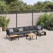 vidaXL Trädgårdssoffa med dynor 5 delar svart aluminium