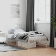 vidaXL Sängram med huvudgavel och fotgavel vit metall 90x200 cm