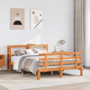vidaXL Sängram med huvudgavel vaxbrun 140x200 cm massiv furu
