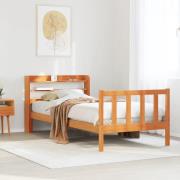 vidaXL Sängram med huvudgavel vaxbrun 90x190 cm massiv furu