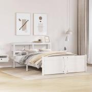 vidaXL Sängram med huvudgavel vit 135x190 cm massiv furu