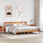vidaXL Sängram med huvudgavel vaxbrun 180x200 cm massiv furu