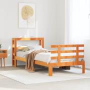vidaXL Sängram med huvudgavel vaxbrun 90x190 cm massiv furu