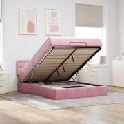 vidaXL Ottoman sängram med madrass rosa 140x190 cm sammet