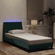 vidaXL Sängram med LED-belysning mörkgrön 90x200 cm sammet