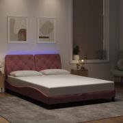 vidaXL Sängram med LED-belysning rosa 140x200 cm sammet
