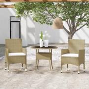 vidaXL Matgrupp för trädgården 3 delar konstrotting beige