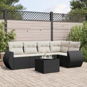 vidaXL Loungegrupp med dynor 6 delar svart konstrotting