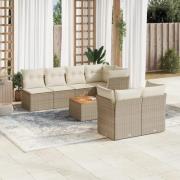 vidaXL Matgrupp för trädgården med dynor 8 delar beige konstrotting