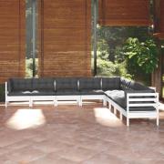 vidaXL Loungegrupp med dynor 9 delar vit massiv furu