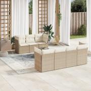 vidaXL Matgrupp för trädgården med dynor 8 delar beige konstrotting