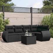 vidaXL Loungegrupp med dynor 6 delar svart konstrotting