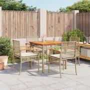 vidaXL Matgrupp för trädgården med dynor 5 delar beige konstrotting