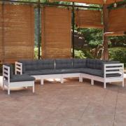 vidaXL Loungegrupp med dynor 7 delar vit massiv furu