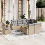vidaXL Soffgrupp för trädgården med dynor 9 delar beige konstrotting